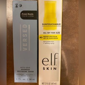 versed auto correct serum and elf suntouchable spf setting spray